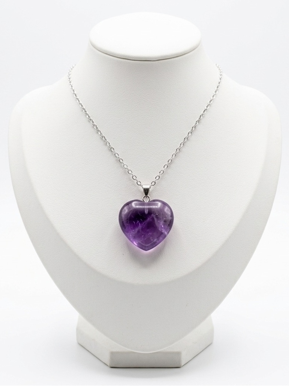 New S925 Sterling Silver Handmade Natural Polished Amethyst Stone 18” Necklace